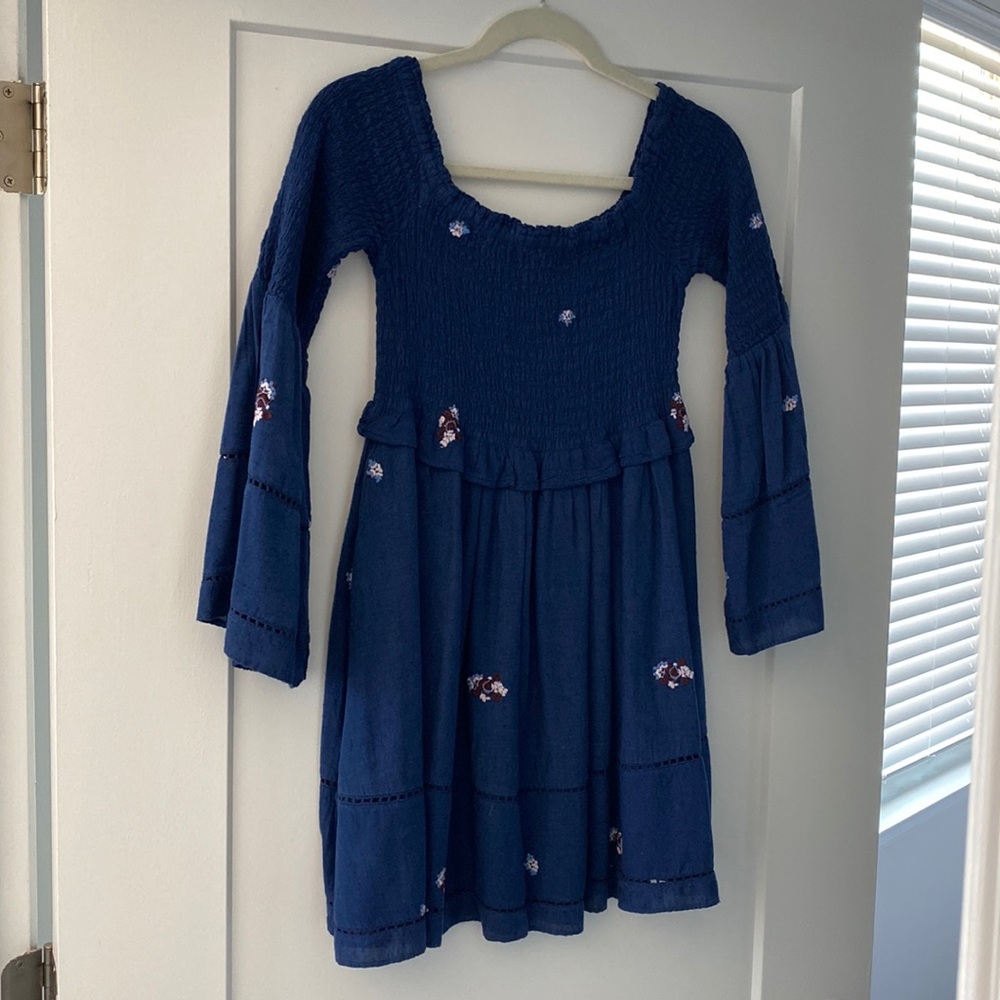 Navy free people embroidered flower dress